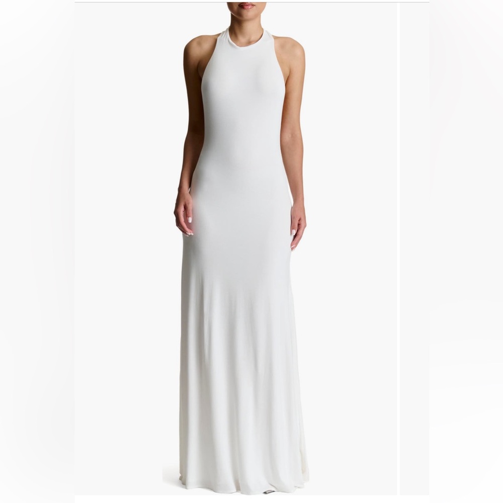 Naked Wardrobe White Halter Jersey Maxi Dress - XL - NWT